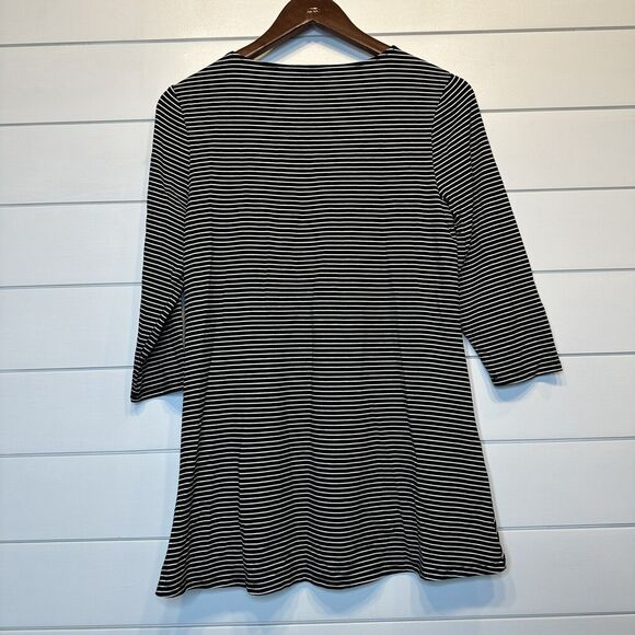 Chicos 0 Top Small Black White Stripes Stretch 3/4 Sleeve Pockets Tunic Blouse - Picture 5 of 7